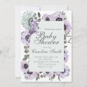 Paarse Floral Baby shower Kaart (Voorkant)