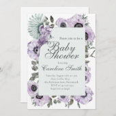 Paarse Floral Baby shower Kaart (Voorkant / Achterkant)