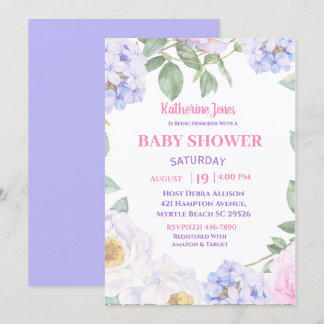 Paarse Floral Baby shower Kaart