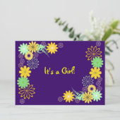 Paarse Floral Baby shower Kaart (Staand voorkant)