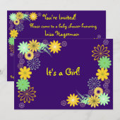 Paarse Floral Baby shower Kaart (Voorkant / Achterkant)