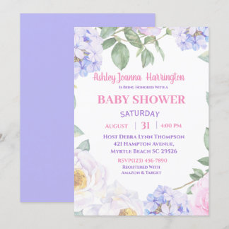 Paarse Floral Baby shower Kaart