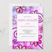 Paarse Floral Baby shower Kaart (Voorkant)