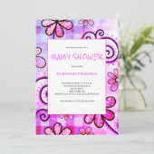 Paarse Floral Baby shower Kaart (Staand voorkant)