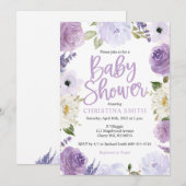Paarse Floral Baby Shower-uitvindingen Kaart (Voorkant / Achterkant)