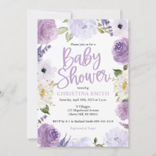 Paarse Floral Baby Shower-uitvindingen Kaart