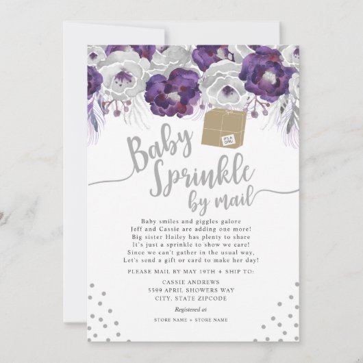 Paarse Floral Baby Sprinkle per mail Kaart (Voorkant)