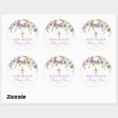 Paarse Floral Baptism Favor Ronde Sticker (Vel)