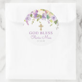 Paarse Floral Baptism Favor Ronde Sticker (Tas)