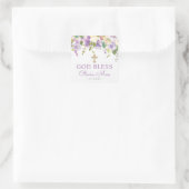 Paarse Floral Baptism Favor Vierkante Sticker (Tas)