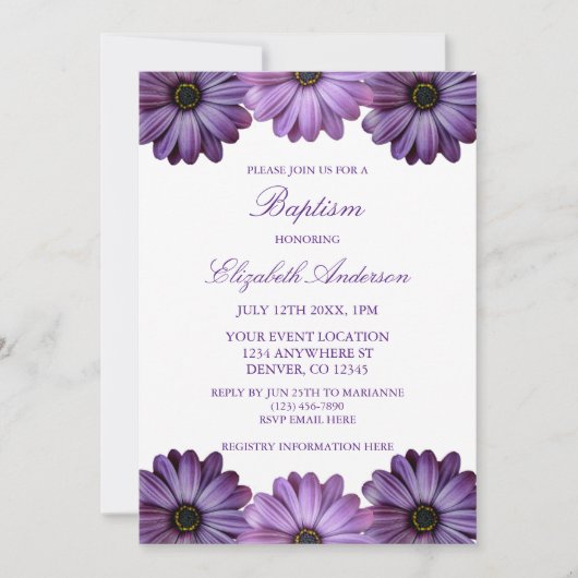 Paarse Floral Baptisme Kaart (Voorkant)