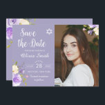Paarse Floral Bat Mitzvah foto slaat de datum op Save The Date<br><div class="desc">Pastel Paars Floral Bat Mitzvah Foto slaat de datum op</div>