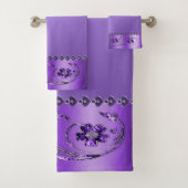 Paarse Floral Bath Towel Set Bad Handdoek (Insitu)