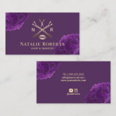 Paarse Floral Beauty Logo Hair & Makeup Artist Visitekaartje (Voorkant / Achterkant)