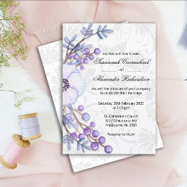 Paarse Floral Berries en Damask Wedding Kaart