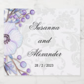 Paarse Floral Berries en Damask Wedding Sparkling Wijnetiket (Enkel label)