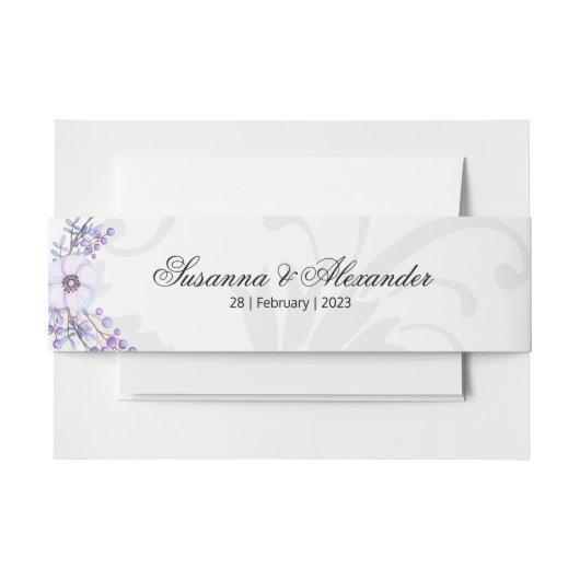 Paarse Floral Berries en grijze Damask Uitnodigingen Wikkel (Voorkant Voorbeeld)