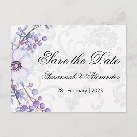 Paarse Floral Berry Wreath Wedding Save the Date Aankondigingskaart (Voorkant)