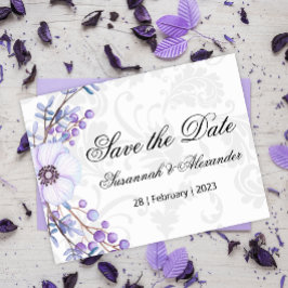 Paarse Floral Berry Wreath Wedding Save the Date Aankondigingskaart