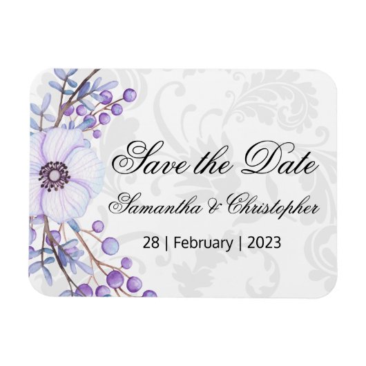 Paarse Floral Berry Wreath Wedding Save the Date Magneet (Horizontaal)