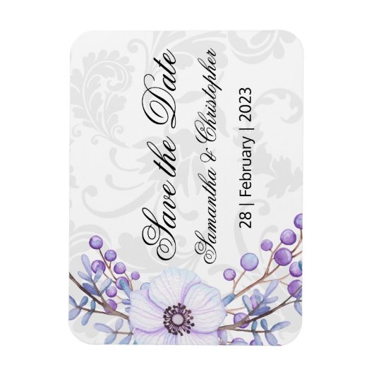 Paarse Floral Berry Wreath Wedding Save the Date Magneet (Verticaal)