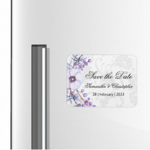 Paarse Floral Berry Wreath Wedding Save the Date Magneet