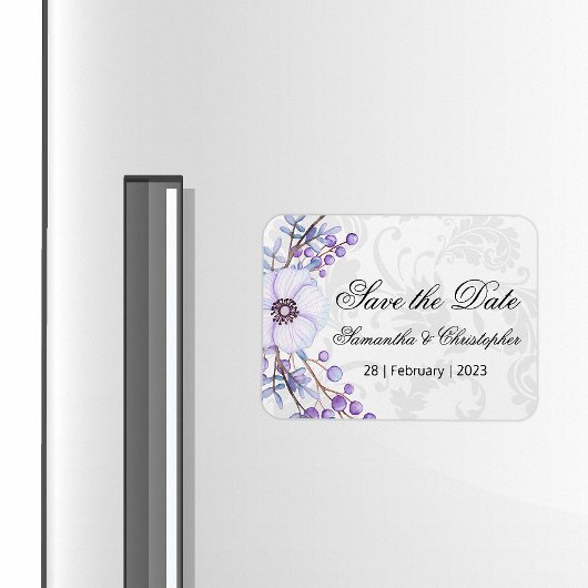 Paarse Floral Berry Wreath Wedding Save the Date Magneet