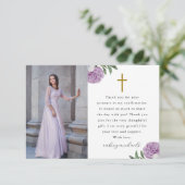  Paarse Floral Bevestigingsfoto Dank u Bedankkaart (Staand voorkant)