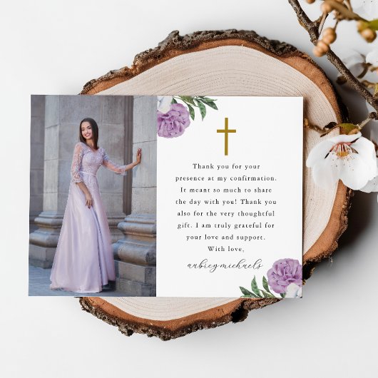  Paarse Floral Bevestigingsfoto Dank u Bedankkaart