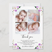 Paarse Floral Birth Aankondiging Hartelijk dank (Achterkant)
