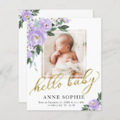 Paarse Floral Birth Aankondiging Hartelijk dank (Voorkant / Achterkant)