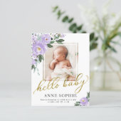 Paarse Floral Birth Aankondiging Hartelijk dank (Staand voorkant)