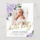 Paarse Floral Birth Aankondiging Hartelijk dank (Voorkant)