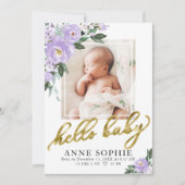 Paarse Floral Birth kondiging & Bedankt voor je ka Kaart (Voorkant)