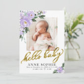 Paarse Floral Birth kondiging & Bedankt voor je ka Kaart (Staand voorkant)