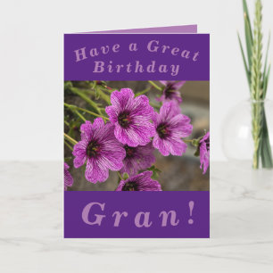 Paarse Floral Birthday Card voor Gran Kaart