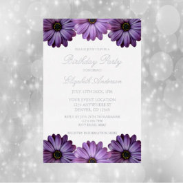 Paarse Floral Birthday Folie Uitnodiging