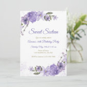 Paarse Floral Birthday Kaart (Staand voorkant)