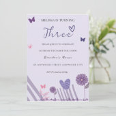 Paarse Floral Birthday Party Kaart (Staand voorkant)