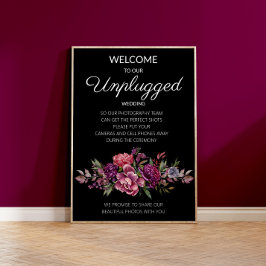 Paarse Floral Black Botanical Unplugged Wedding Poster
