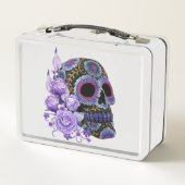 Paarse Floral Black Sugar Skull Day of the Dead (Achterkant)