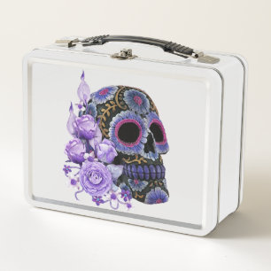 Paarse Floral Black Sugar Skull Day of the Dead