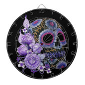 Paarse Floral Black Sugar Skull Day of the Dead Dartbord (Voorkant)