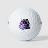 Paarse Floral Black Sugar Skull Day of the Dead Golfballen (Voorkant)