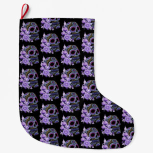 Paarse Floral Black Sugar Skull Day of the Dead Grote Kerstsok