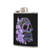 Paarse Floral Black Sugar Skull Day of the Dead Heupfles (Links)