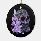 Paarse Floral Black Sugar Skull Day of the Dead Keramisch Ornament (Links)