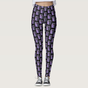 Paarse Floral Black Sugar Skull Day of the Dead Leggings