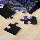 Paarse Floral Black Sugar Skull Day of the Dead Legpuzzel (Zijkant)