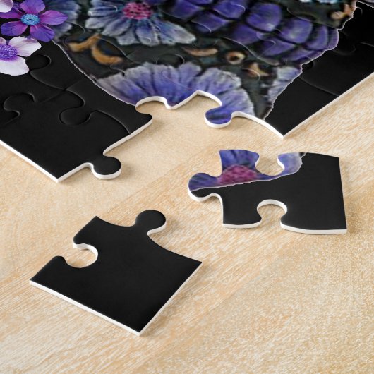 Paarse Floral Black Sugar Skull Day of the Dead Legpuzzel (Zijkant)
